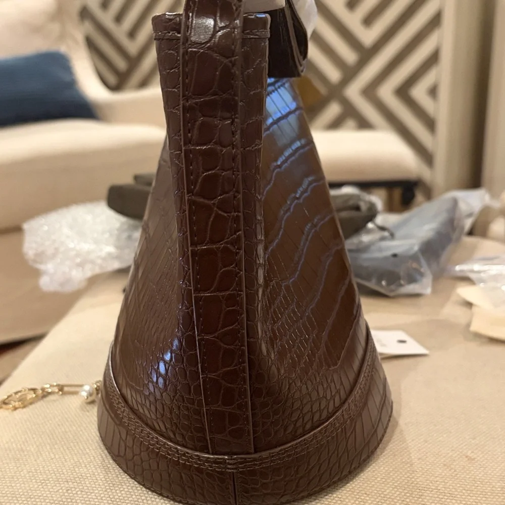 J. Crew Dark Walnut Croc Crossbody Bucket Bag/NWT